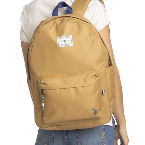 U.S. Polo Assn. Unisex 18" Solid Core Backpack, Khaki & Black, Travel Backpack - Picture 1 of 6